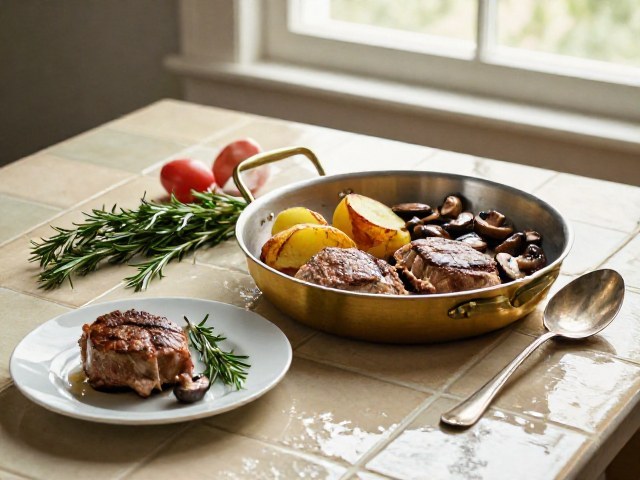 Escalope de Porc Rapide aux Champignons et Pommes de Terre Fondantes