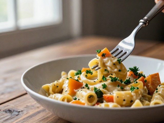 Pâtes Crémeuses aux Carottes et Courge Douce Végétalien