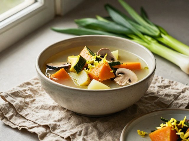 Soupe Repas de Courge et Champignons aux Poireaux