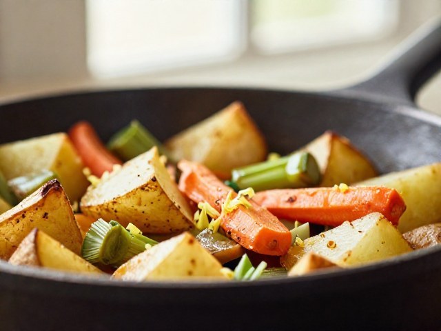 Poêlée de Pomme de Terre, Poireau et Carotte