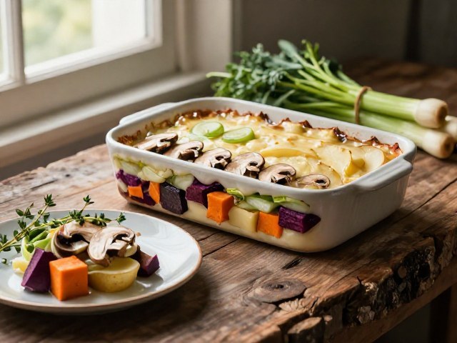 Gratin Doux de Champignons et Poireaux aux Betteraves