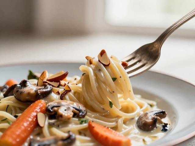 Poêlée de Pâtes Crémeuses aux Champignons et Carottes