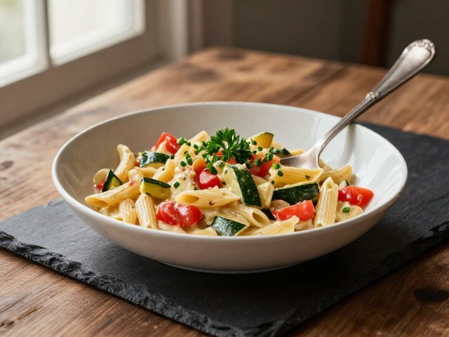 Penne Crémeuse aux Courgettes et Tomates