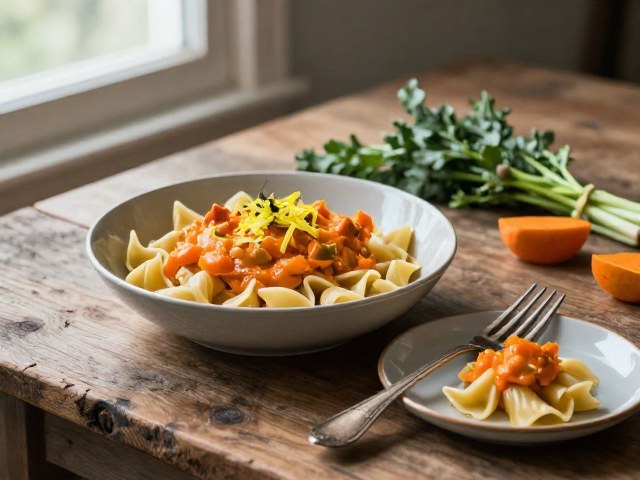 Pâtes Simples à la Sauce Courge Butternut et Carottes