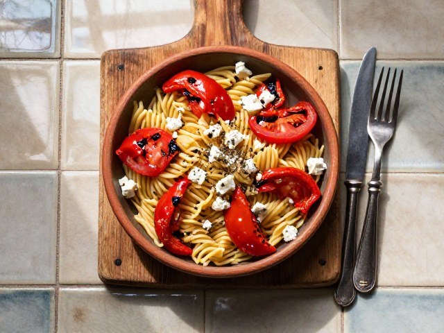 Pâtes Rustiques à la Feta et aux Poivrons Rôtis
