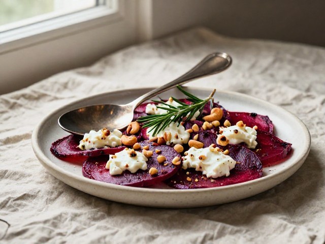 Carpaccio de Betterave, Chèvre Frais et Noix, Vinaigrette aux Noix