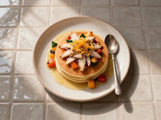Pancakes Moelleux au Poulet Effiloché et Légumes