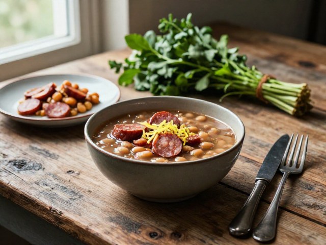 Potage Repas Rustique aux Haricots Blancs et Saucisses de Toulouse