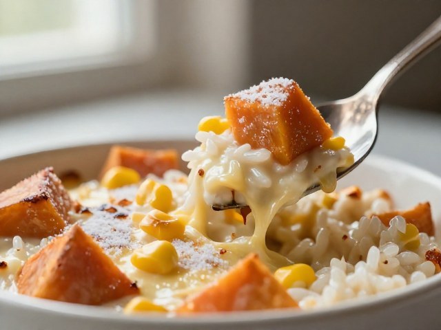 Riz Crémeux Doux au Maïs, Patate Douce et Fromage