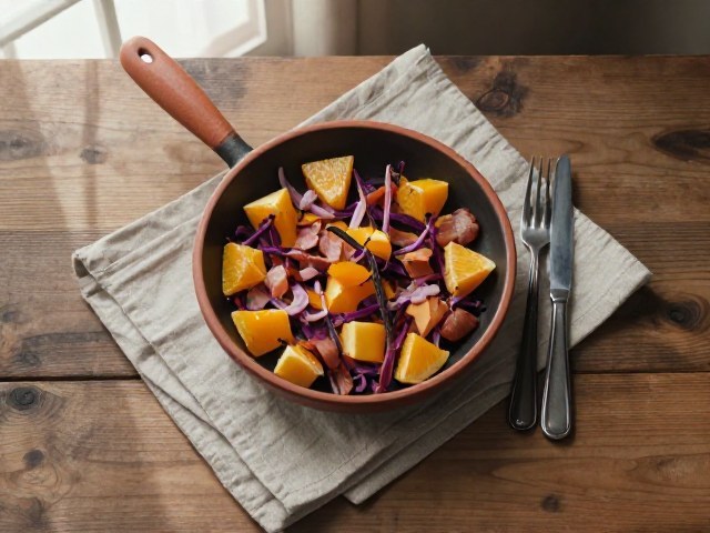 Poêlée de Patates Douces et Chou Rouge au Lardons et Épices