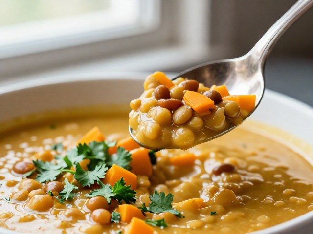 Velouté Grec de Courge Butternut aux Épices Douces et Lentilles